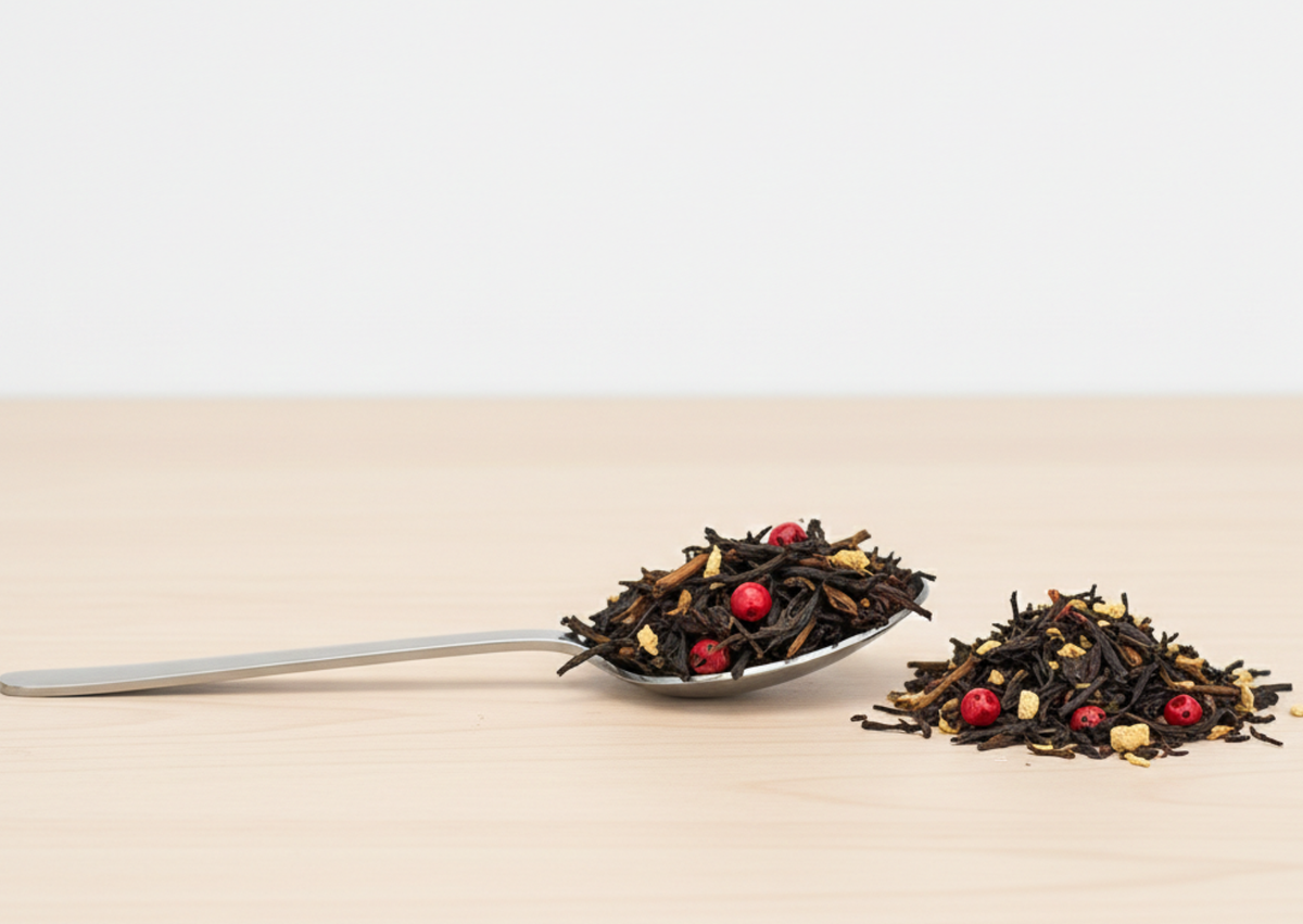 Hand-blended loose-leaf tea with whole leaves, dried fruit pieces and botanicals, fresh small-batch Scottish tea by Wander Cuppa