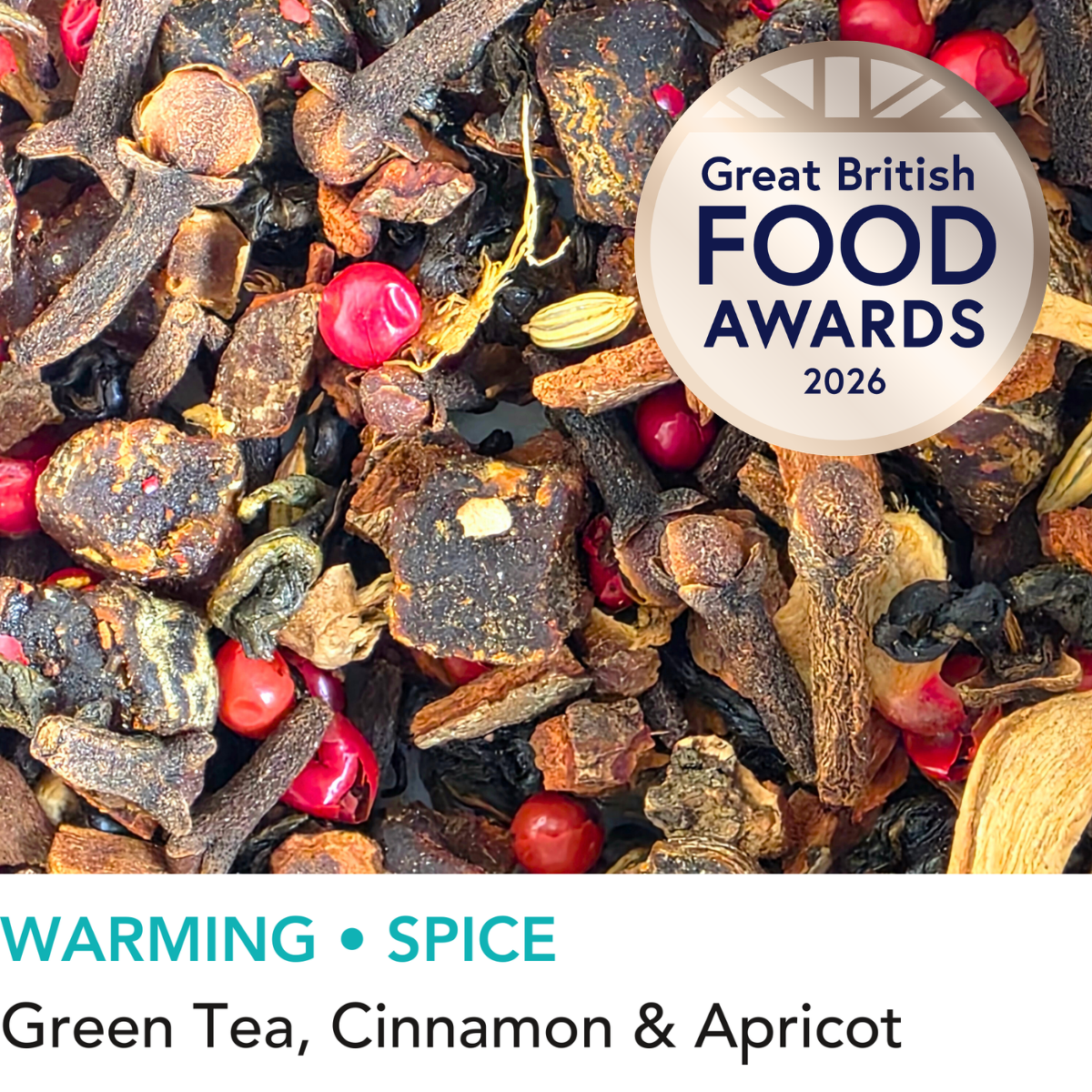 Bothy Hearth spiced green loose leaf tea with cinnamon ginger and pink pepper from Wander Cuppa. This premium tea is a warming green tea infusion inspired by Scottish fireside moments, perfect for a comforting cuppa tea or afternoon tea in Scotland. As a wholesale tea supplier UK, we provide this vegan tea and full leaf tea for cafes and retail across the UK. High-quality loose leaf tea near me featuring green tea leaves blended with aromatic spices and apricot pieces.