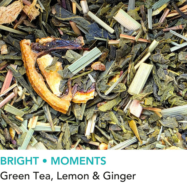 Forth Tide lemon and ginger green loose leaf tea from Wander Cuppa. This premium tea is an energising Scottish blend with lemongrass and lemon peels inspired by coastal air. As a wholesale tea supplier UK, we provide this refreshing vegan tea and full leaf tea for cafes and retail across Scotland and the UK. High-quality green tea with ginger and lemon wedges for a perfect cuppa tea.