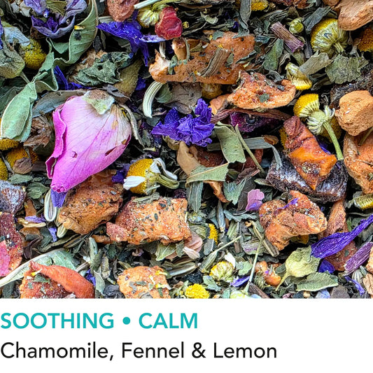 Heather Meadow herbal loose leaf tea from Wander Cuppa featuring chamomile spearmint and apple pieces. This premium tea is a caffeine free herbal infusion inspired by wild Scottish landscapes, perfect for a soothing cuppa tea or afternoon tea. As a wholesale tea supplier UK, we provide this vegan tea and full leaf tea for cafes and shops across Scotland and the UK. High-quality loose leaf tea near me with lemon verbena and delicate floral notes for a calming cup of tea.