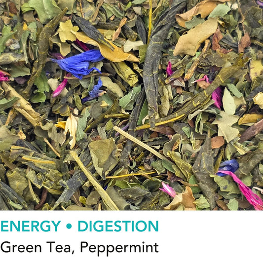 Serene Oasis green loose leaf tea with moringa leaves and spearmint from Wander Cuppa. This premium tea is an energising Scottish blend crafted for focus, featuring high-quality green tea and peppermint. As a wholesale tea supplier UK, we provide this vegan tea and full leaf tea for cafes and retail across Scotland and the UK. A refreshing cup of tea or cuppa tea perfect for afternoon tea or any time of day. High-grade loose leaf tea near me with cornflower and sunflower blossoms.